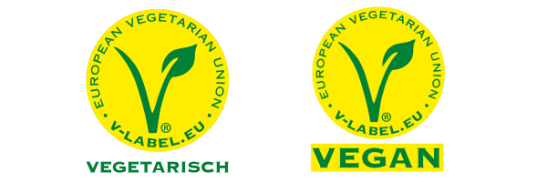 v-label keurmerk op vega vegetarische vegan producten in de supermarkt