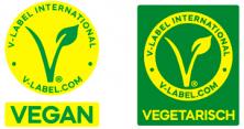 V-Label keurmerk logo's voor vegan en vegetarische voedingsproducten